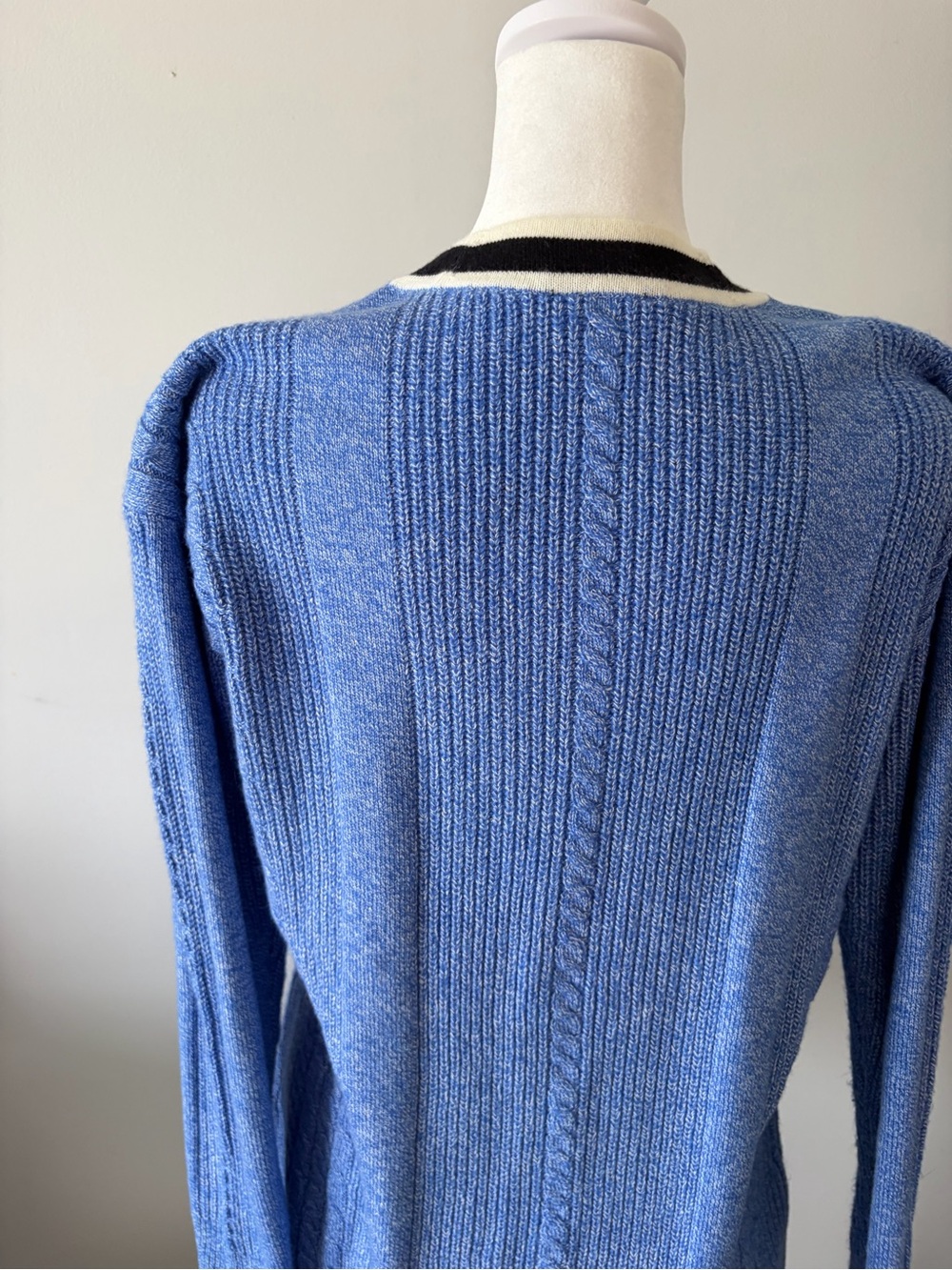 Talbots Light Blue V-Neck Button Cardigan with Black & Ivory Trim - Picture 5 of 7
